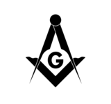 Ontario Masons logo: square and compasses on a maple leaf